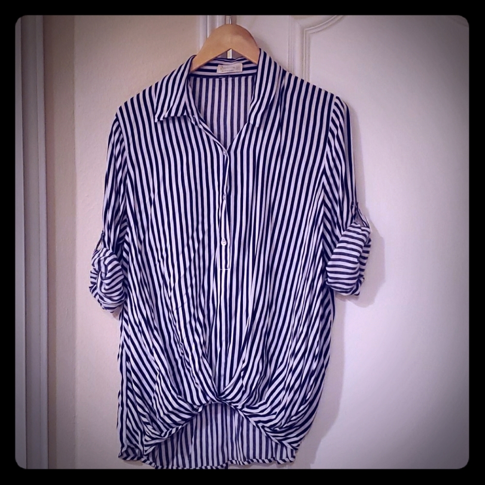 Medium blue and white blouse
